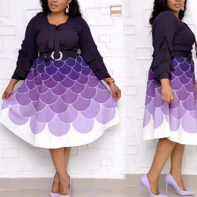 

Lovely Casual Patchwork Purple Mid Calf Plus Size Dress