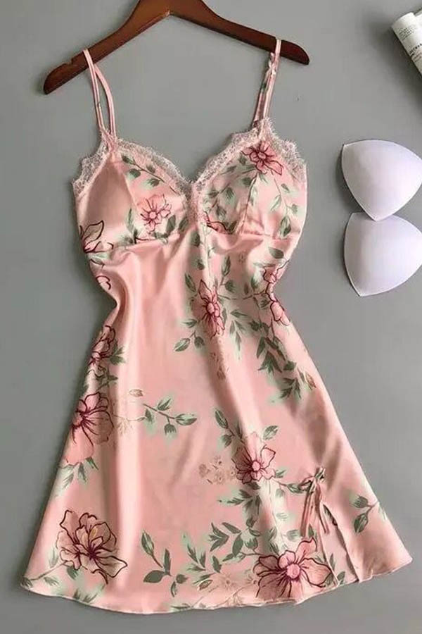

Lovely Sexy Print Pink Sleepwear