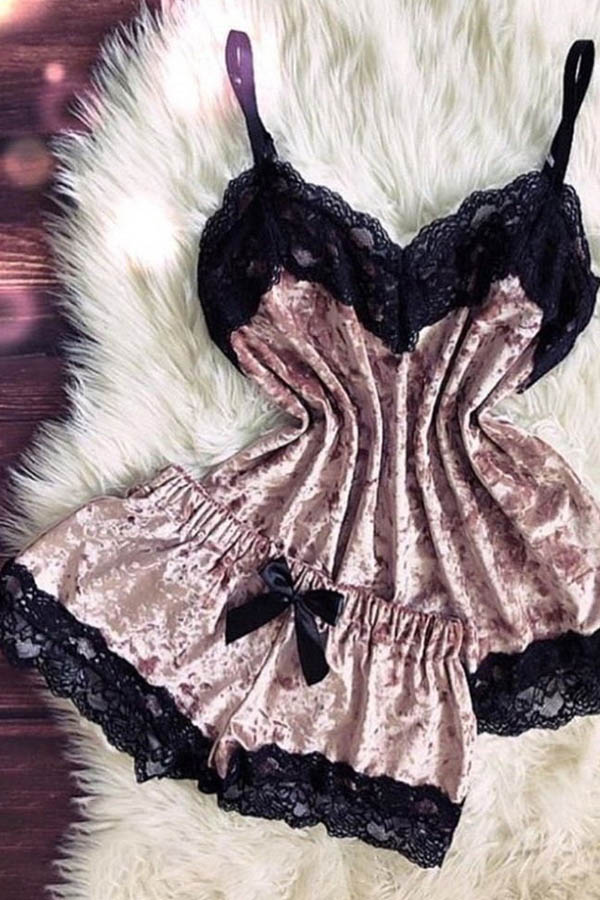 

Lovely Sexy Lace Hem Dusty Pink Sleepwear