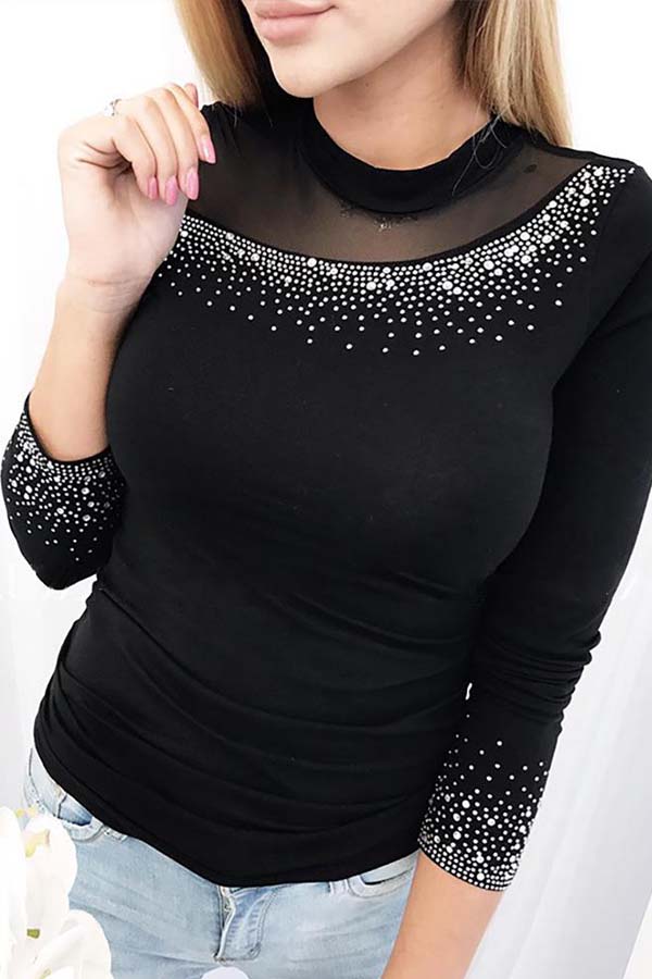 

Lovely Leisure O Neck Patchwork Black Blouse