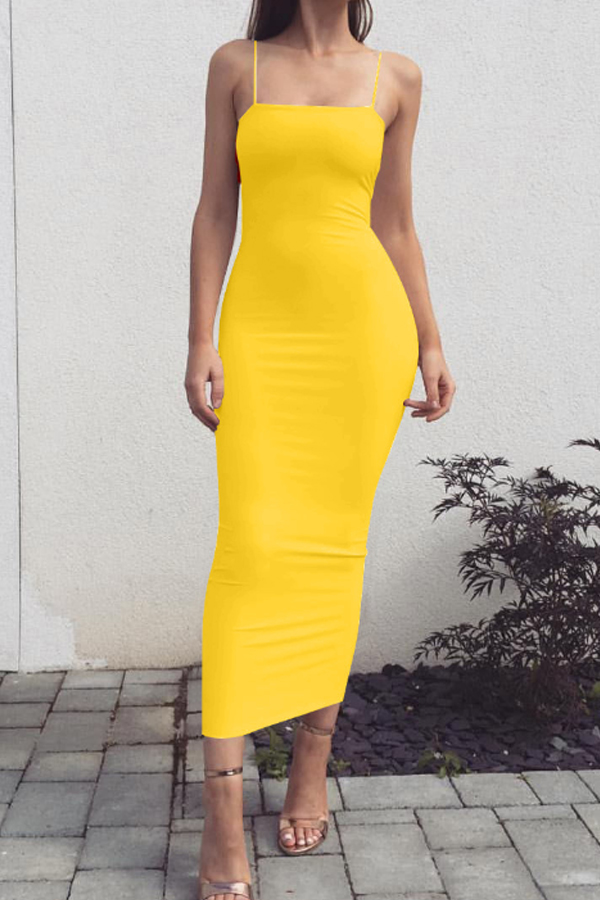 

Lovely Leisure Basic Skinny Yellow Ankle Length Dress