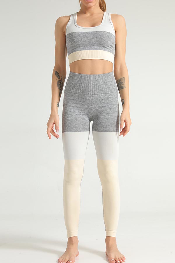 

Lovely Sportswear Color-lump Patchwork Yellow Two-piece Pants Set