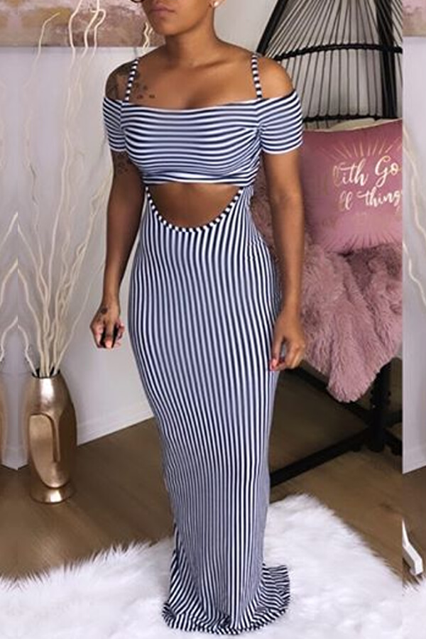 

Lovely Casual Striped White Maxi Dress, White stripe