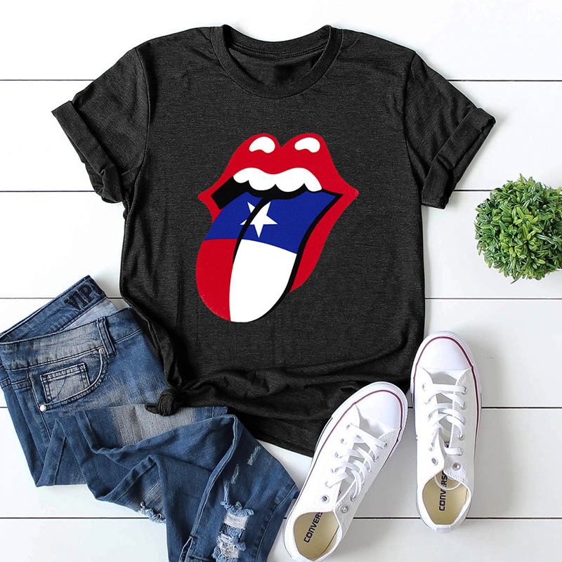 

Lovely Casual O Neck Lip Print Black T-shirt