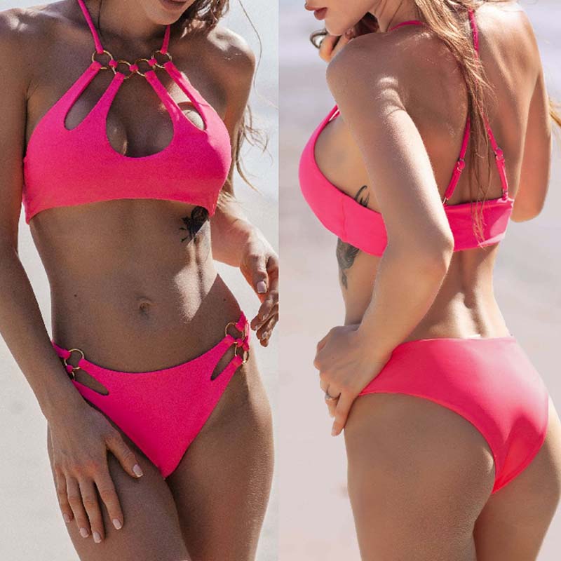 

Lovely Cut-Out Rose Red Two-piece Swimsuit