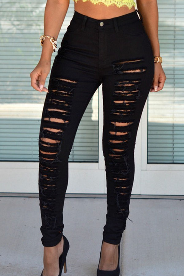 

Lovely Leisure Hollow-out Black Pants