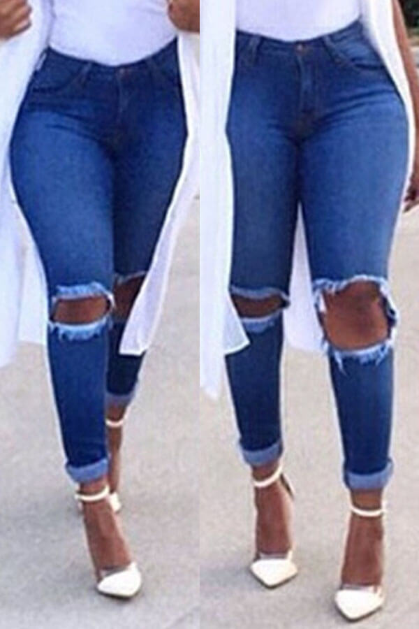 

LW Stylish Hollow-ou Blue Jeans