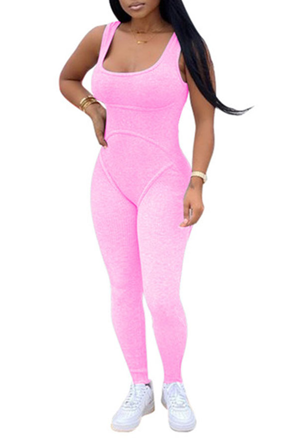

Lovely Sportswear Basic Pink One-piece Jumpsuit
