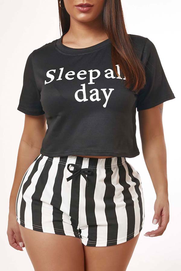 

Lovely Leisure Print Black Sleepwear