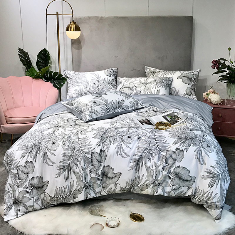 

Lovely Cosy Plants Print Grey Bedding Set