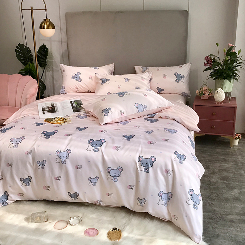 

Lovely Cosy Cartoon Print Light Pink Bedding Set