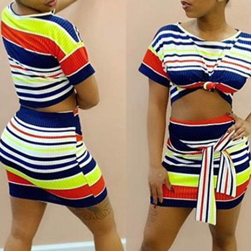 

Lovely Casual Striped Multicolor Two-piece Skirt Set, Multi