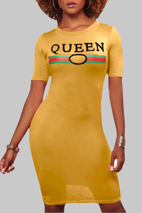 

Lovely Leisure Letter Print Yellow Mini Dress