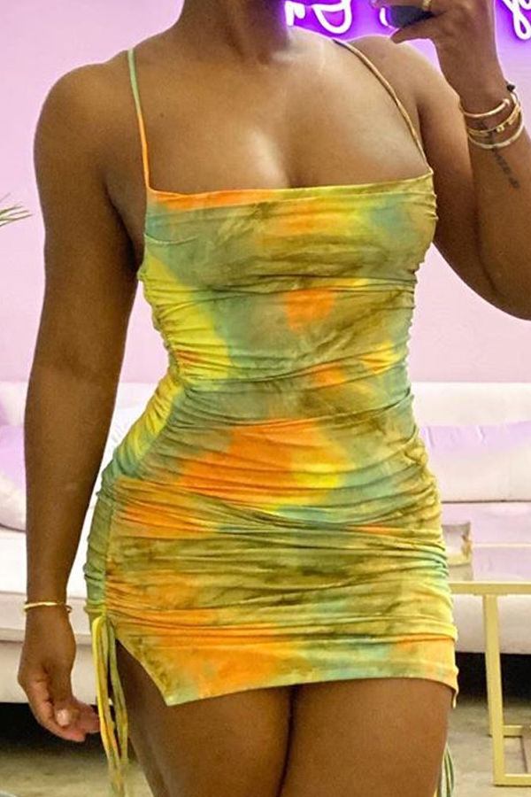 

Lovely Stylish Tie-dye Yellow Mini Dress
