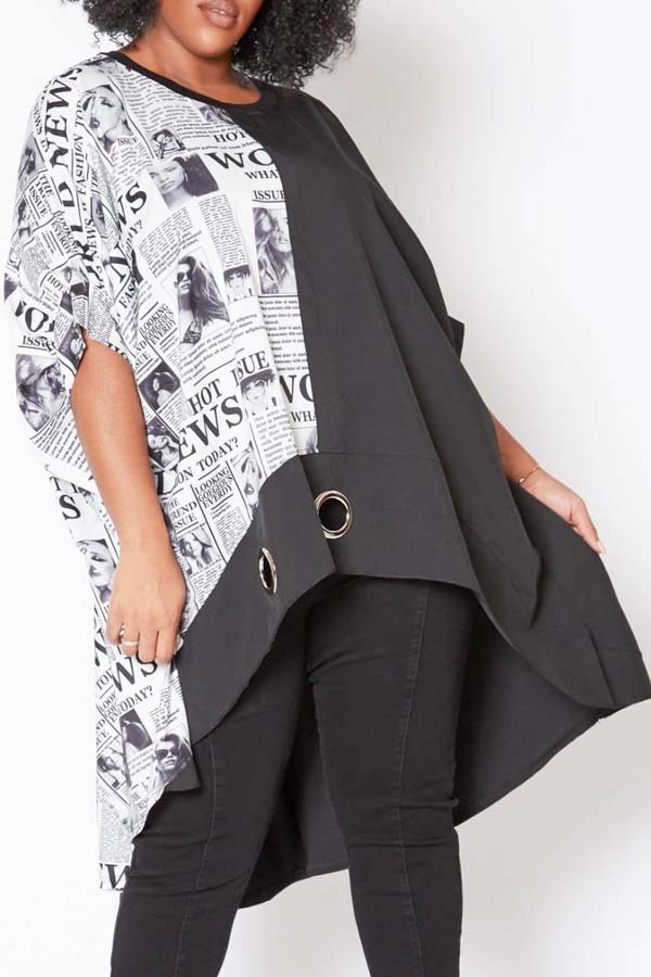 

Lovely Casual O Neck Asymmetrical Black T-shirt