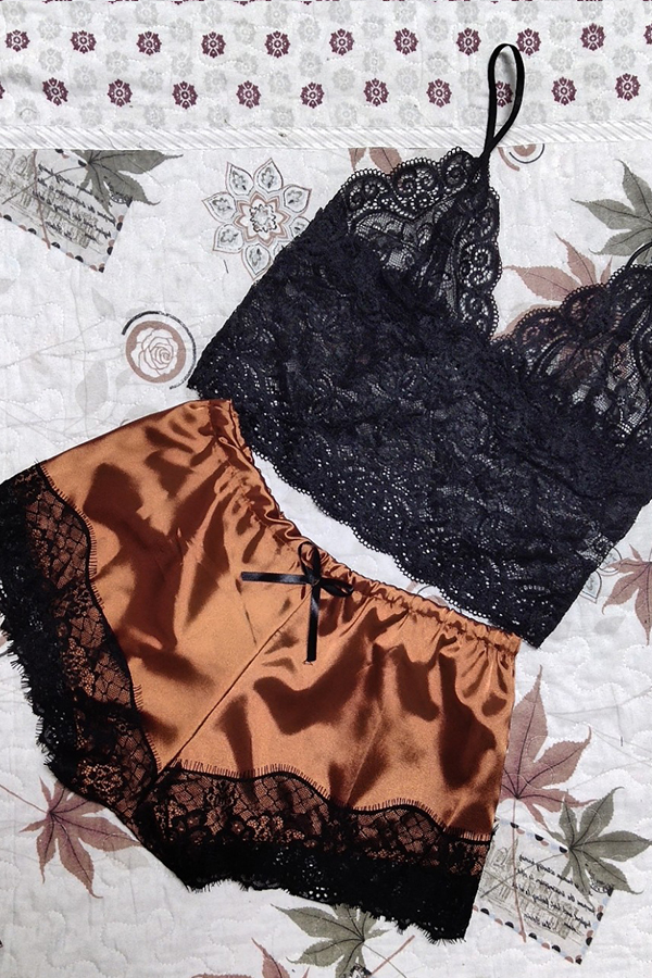 

Lovely Sexy Lace Hem Coffee Babydolls