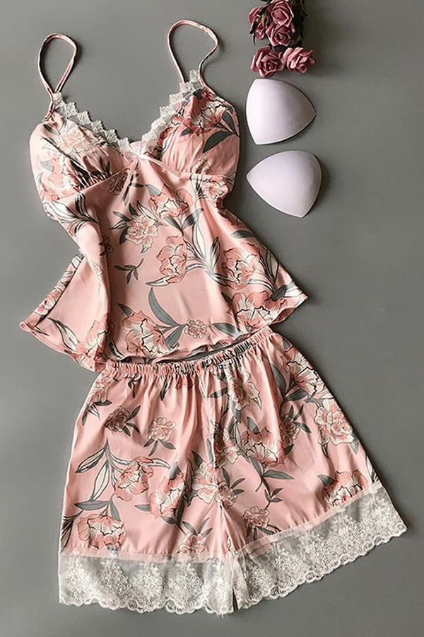 

Lovely Sweet Print Pink Sleepwear