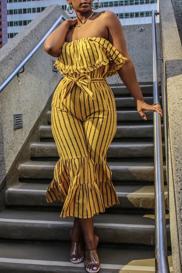 

Lovely Stylish Striped Yellow One-piece Jumpsuit