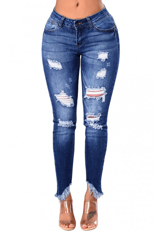 

Lovely Trendy Broken Holes Blue Jeans