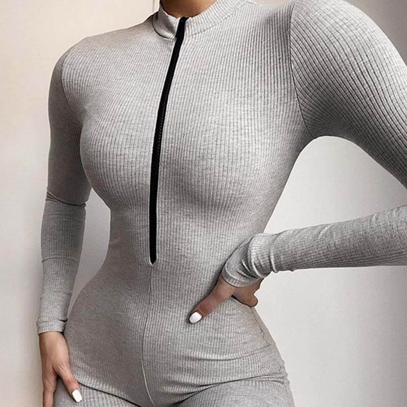 

Lovely Casual Zipper Design Grey One-piece Romper