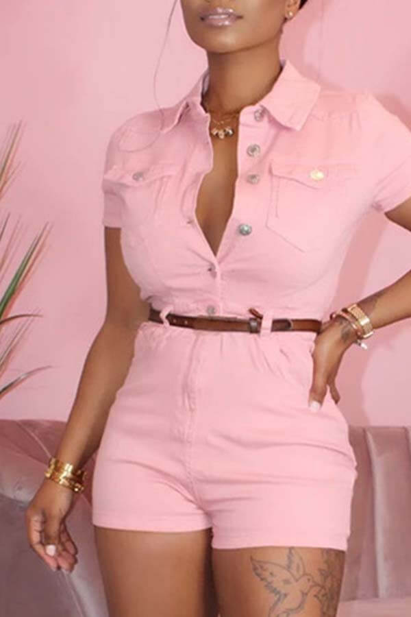 

Lovely Stylish Buttons Design Pink One-piece Romper