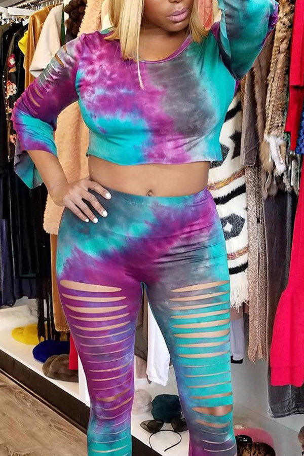 

Lovely Trendy Tie-dye Purple Two-piece Pants Set