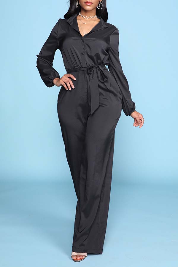

Lovely Leisure V Neck Basic Black One-piece Jumpsuit