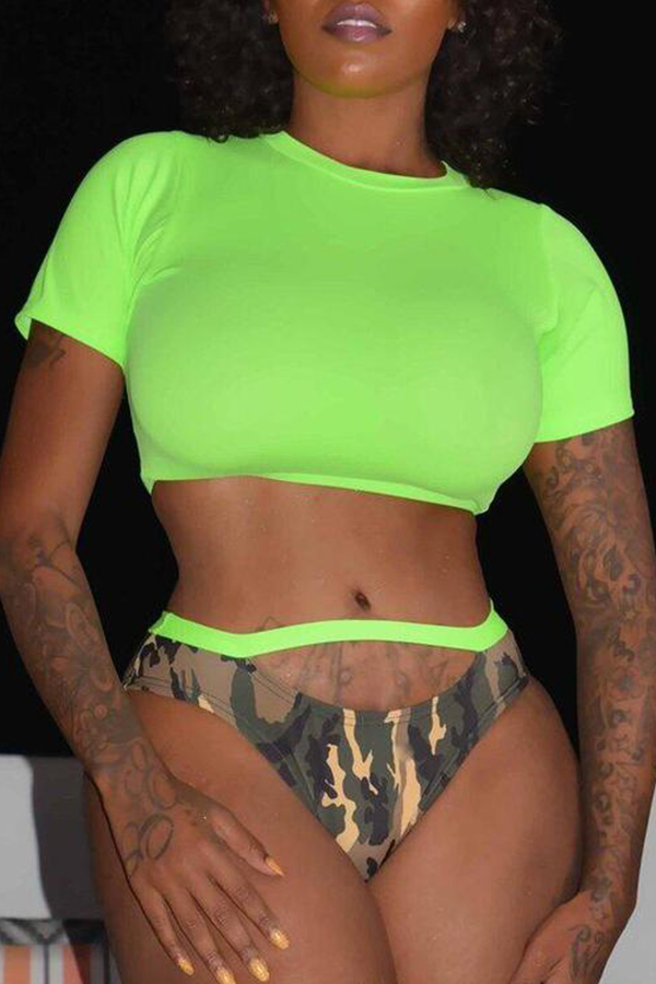 

Lovely Print Green Two-piece Swimsuit