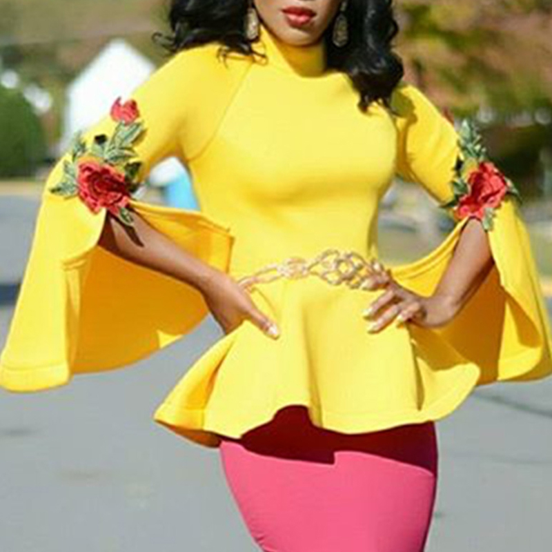 

Lovely Trendy Flounce Design Yellow Blouse