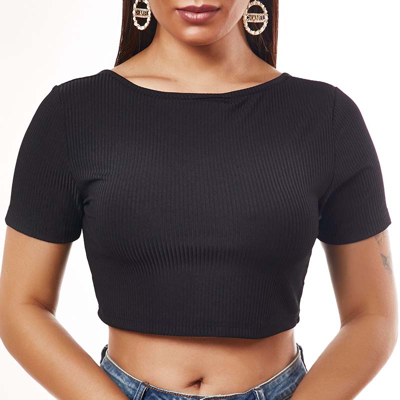 

Lovely Sexy Lace-up Black T-shirt