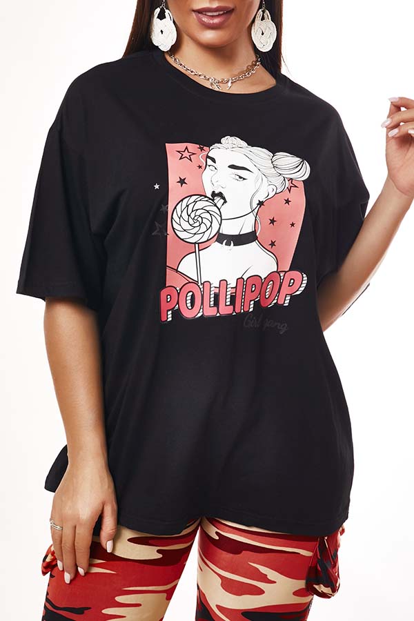 

Lovely Leisure O Neck Letter Print Black T-shirt