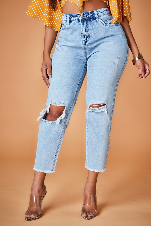 

Lovely Trendy Hollow-out Blue Jeans