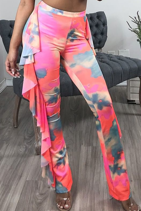 

Lovely Casual Flounce Design Multicolor Pants, Multi