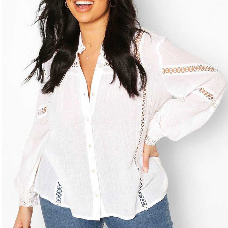 

Lovely Trendy Hollow-out White Shirt