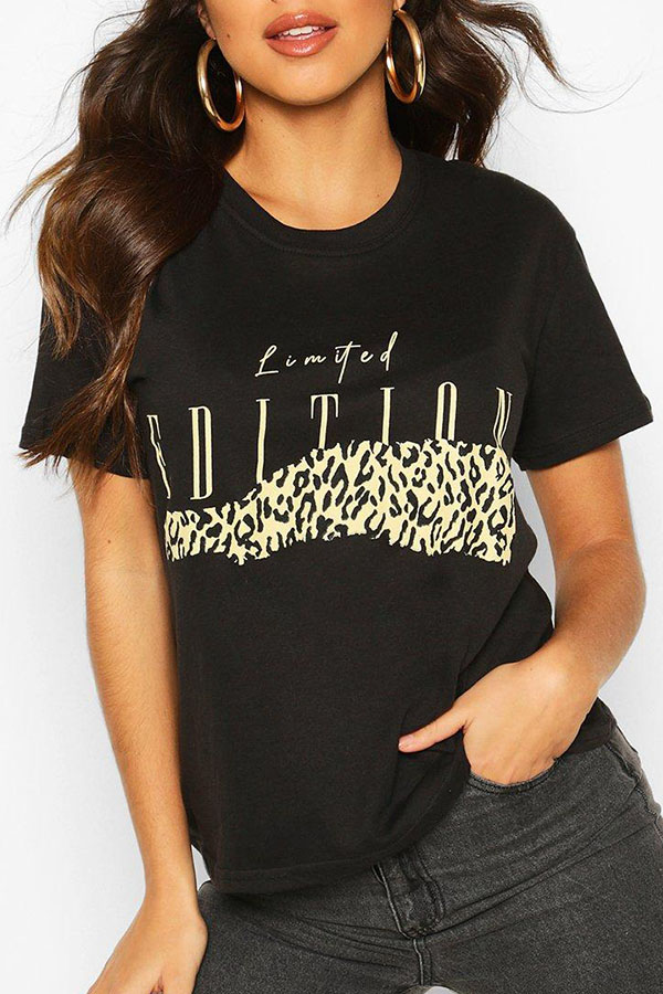 

Lovely Casual O Neck Print Black T-shirt