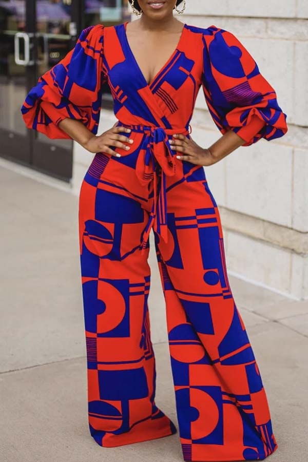 

Lovely Stylish Print Rose Red One-piece Jumpsuit
