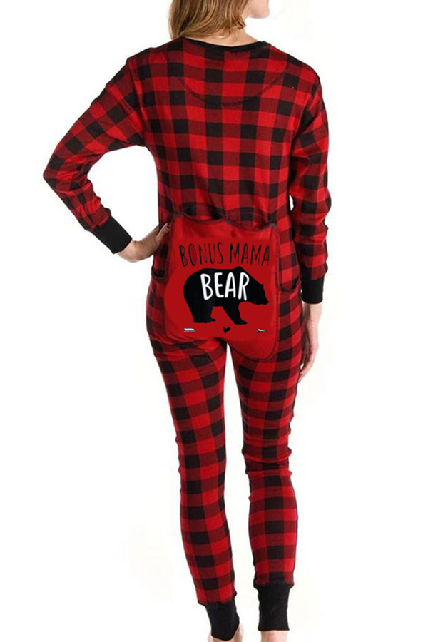 

Lovely Family Plaid Printed Mother One-piece Jumpsuit, Red and black check