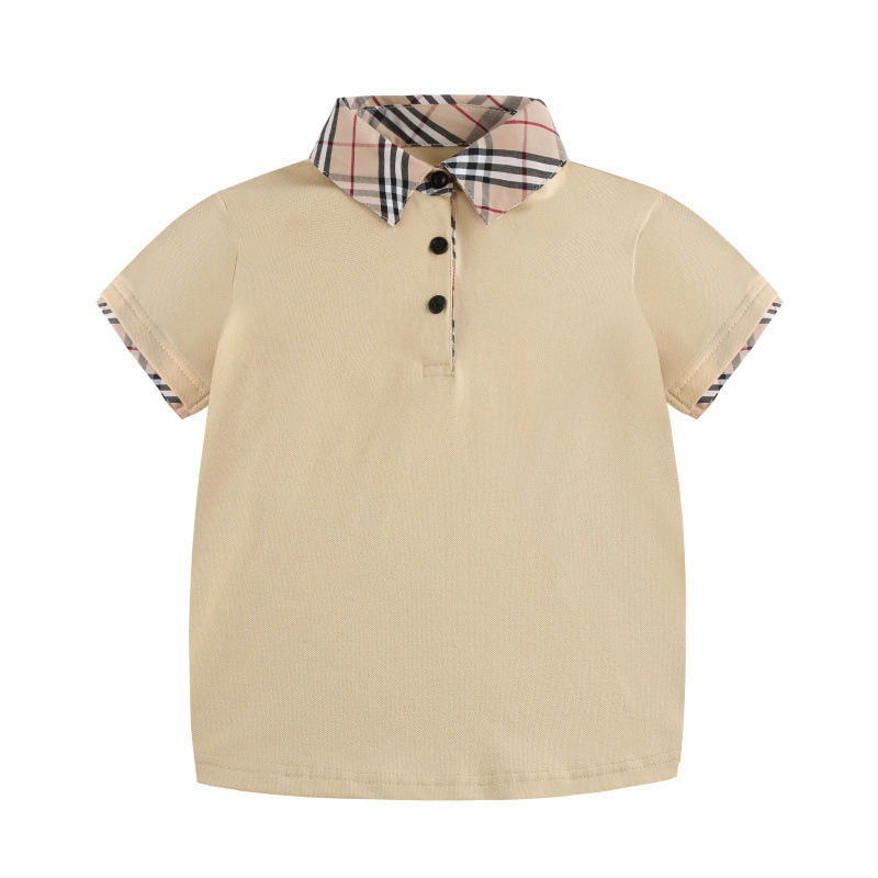 Lovely Leisure Plaid Print Khaki  Boys T-shirt