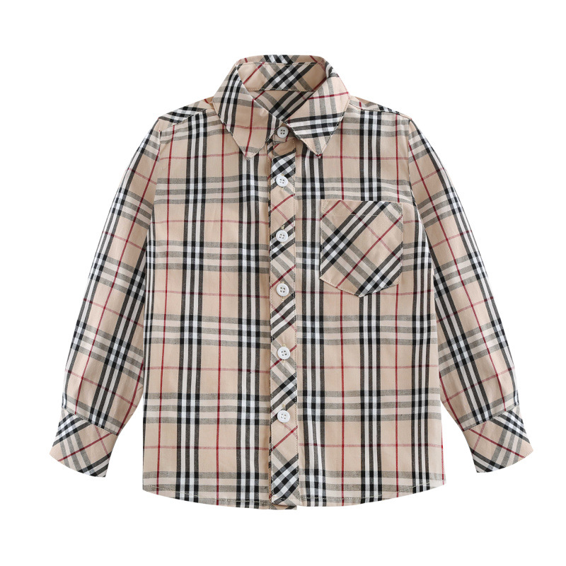 

Lovely Casual Plaid Print Apricot Boys Shirt