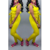 Lovely Casual  Flounce Yellow Two-piece Pants Set