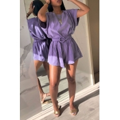 Lovely Casual  Basic Lace-up Purple Two-piece Shor