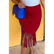 Lovely Chic Tassel Design Wine Red Skirt