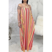 Lovely Casual Striped Loose Orange Maxi Dress