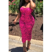 Lovely Casual Fold Design Rose Red Mid Calf  Dress