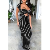 Lovely Casual Striped Black Maxi OL Dress