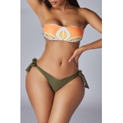 Lovely Print Knot Design Yellow Two-piece Swimsuit