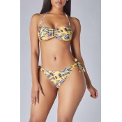 Lovely Lace-up Yellow Two-piece Swimsuit