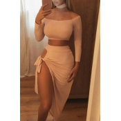 Lovely Casual Knot Design Apricot Two-piece Skirt 