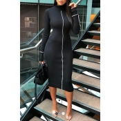 Lovely Casual Mandarin Collar Skinny Black Mid Cal