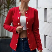Lovely Casual Buttons Design Red Coat